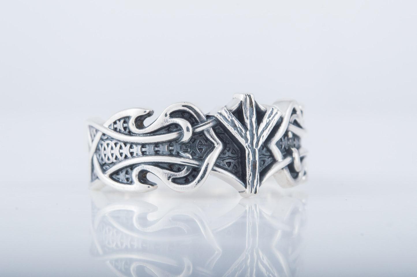 vkngjewelry Ring Handcrafted Algiz Rune Norse Ornament Sterling Silver Ring