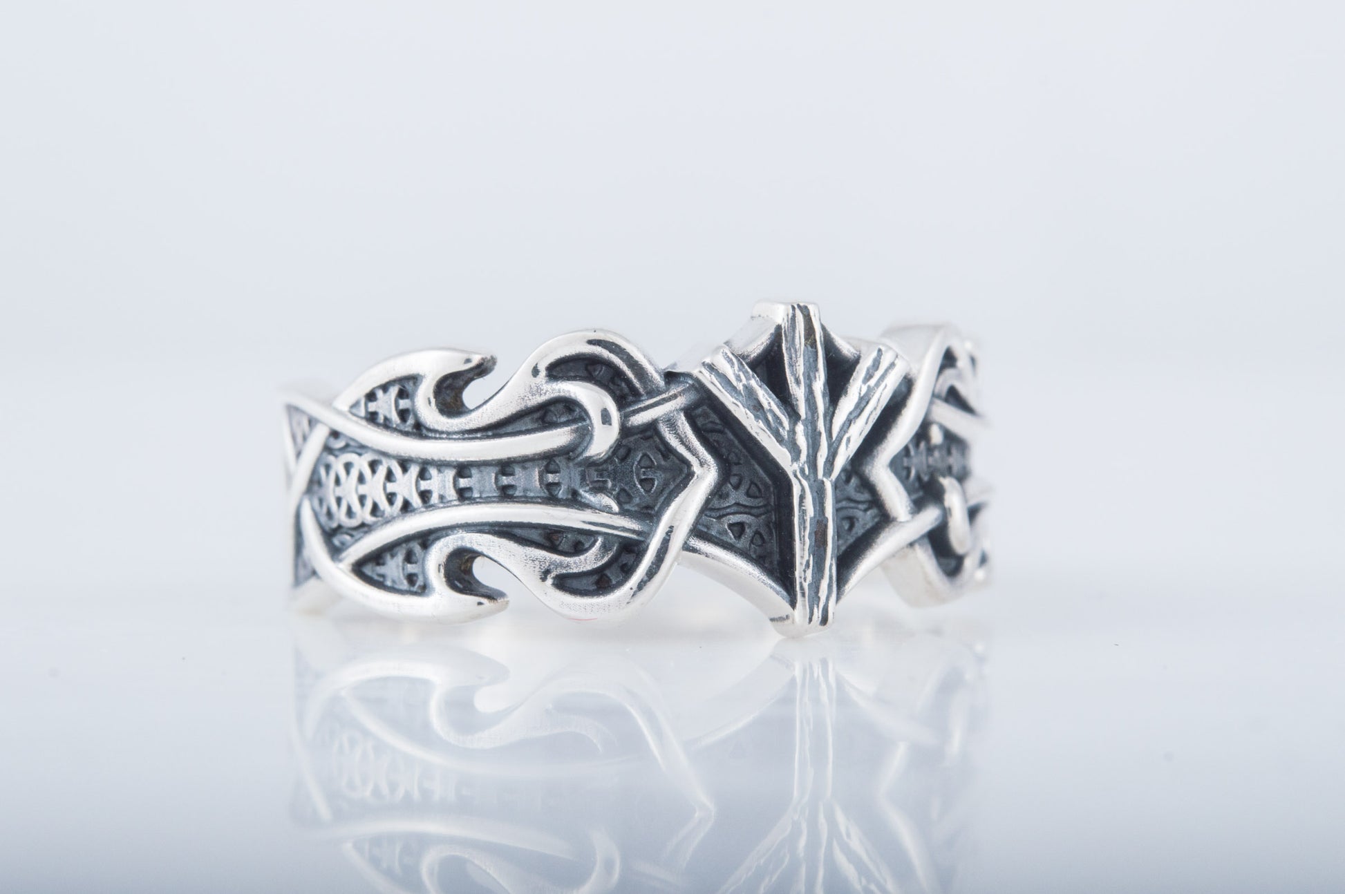 vkngjewelry Ring Handcrafted Algiz Rune Norse Ornament Sterling Silver Ring