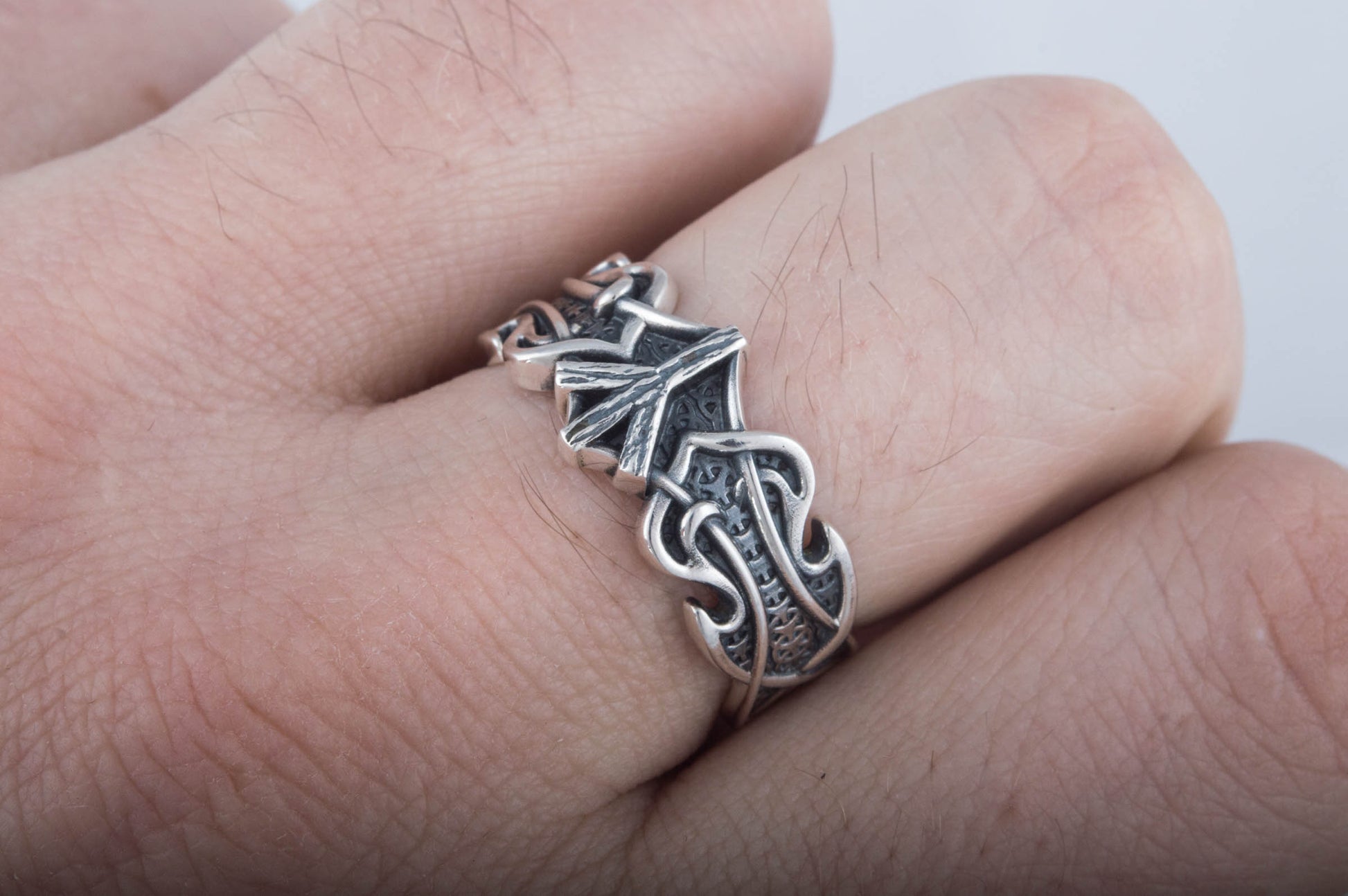 vkngjewelry Ring Handcrafted Algiz Rune Norse Ornament Sterling Silver Ring