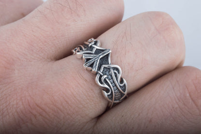 vkngjewelry Ring Handcrafted Algiz Rune Norse Ornament Sterling Silver Ring