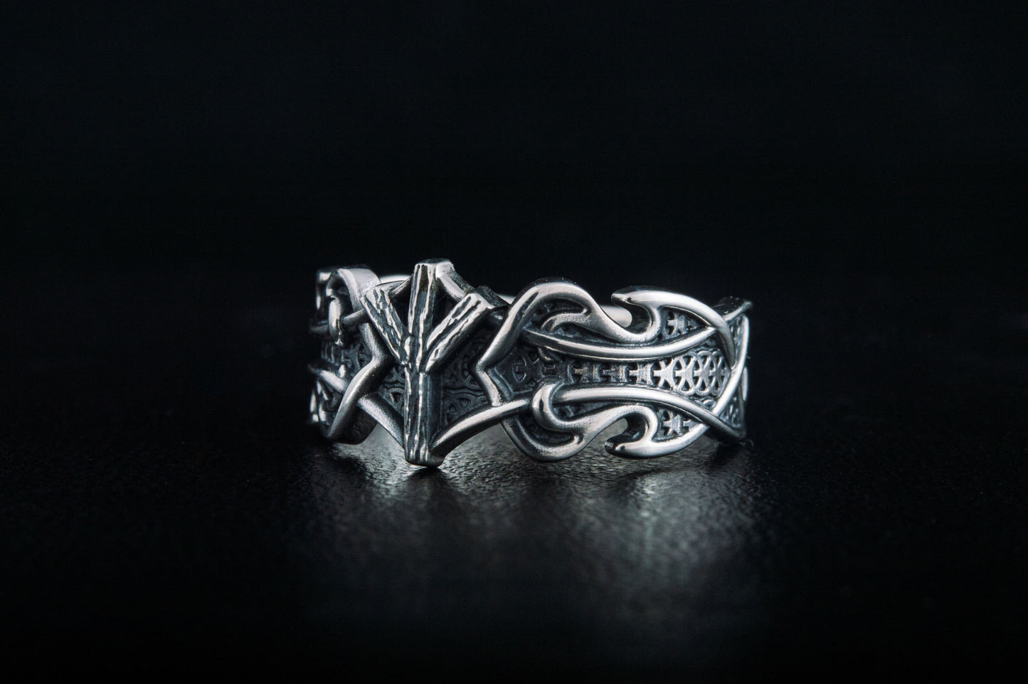 vkngjewelry Ring Handcrafted Algiz Rune Norse Ornament Sterling Silver Ring