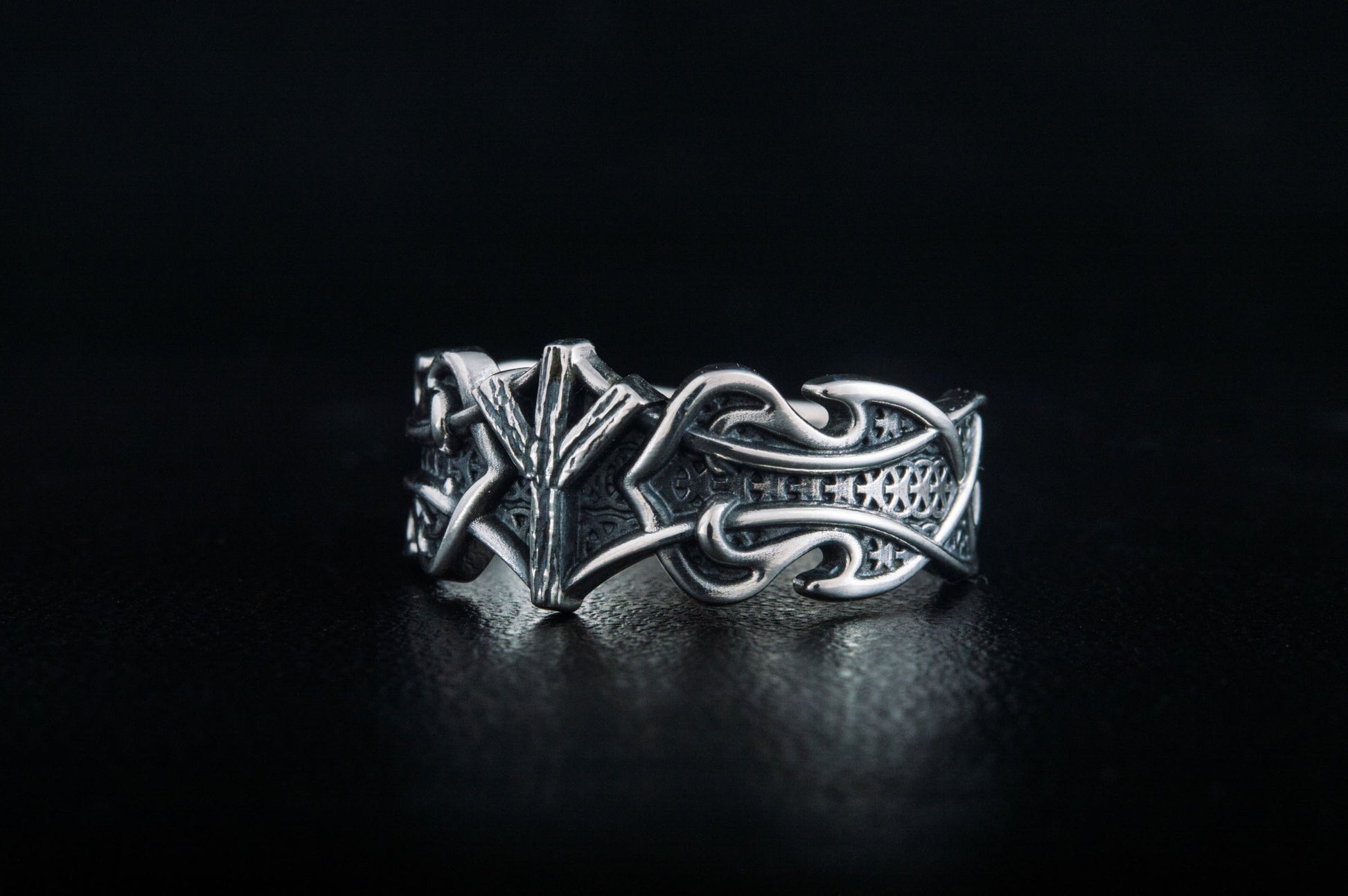 vkngjewelry Ring Handcrafted Algiz Rune Norse Ornament Sterling Silver Ring
