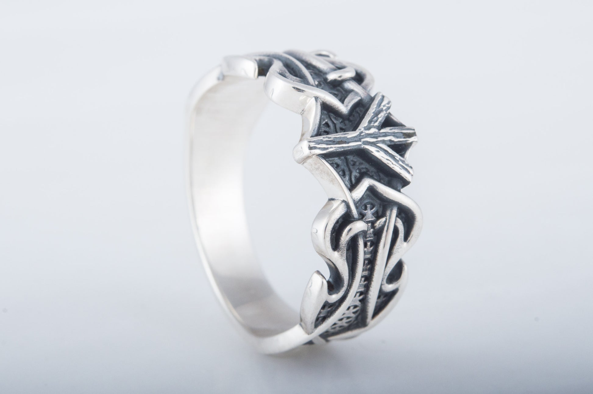 vkngjewelry Ring Handcrafted Algiz Rune Norse Ornament Sterling Silver Ring