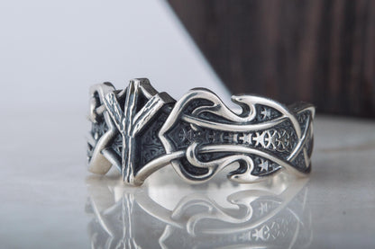 vkngjewelry Ring Handcrafted Algiz Rune Norse Ornament Sterling Silver Ring