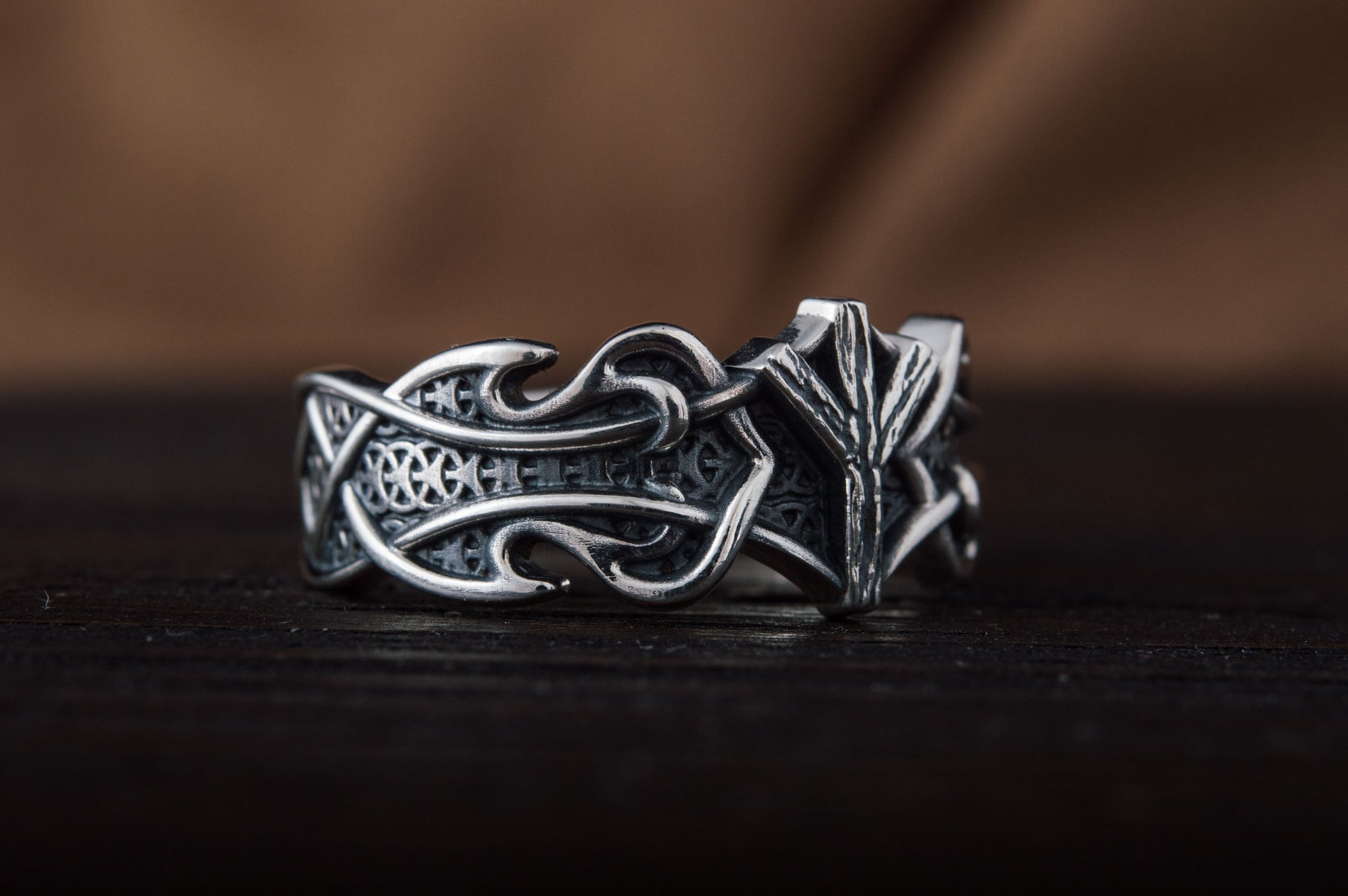 vkngjewelry Ring Handcrafted Algiz Rune Norse Ornament Sterling Silver Ring