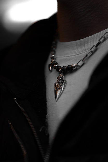 vkngjewelry Pendant Handcrafted Aska Face Silver Pendant with Thor’s Hammer & Gungnir