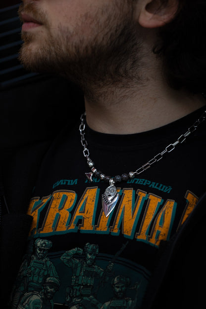 vkngjewelry Pendant Handcrafted Aska Face Silver Pendant with Thor’s Hammer & Gungnir