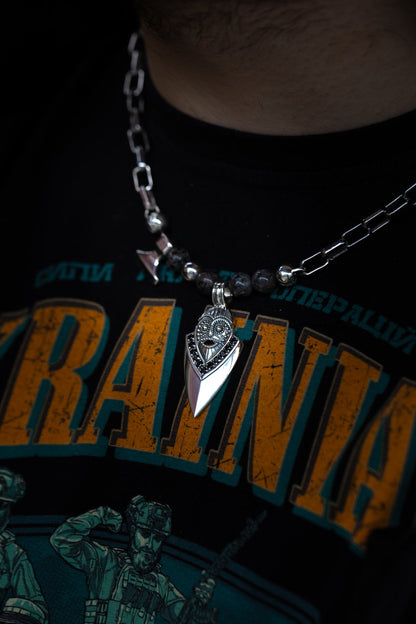 vkngjewelry Pendant Handcrafted Aska Face Silver Pendant with Thor’s Hammer & Gungnir