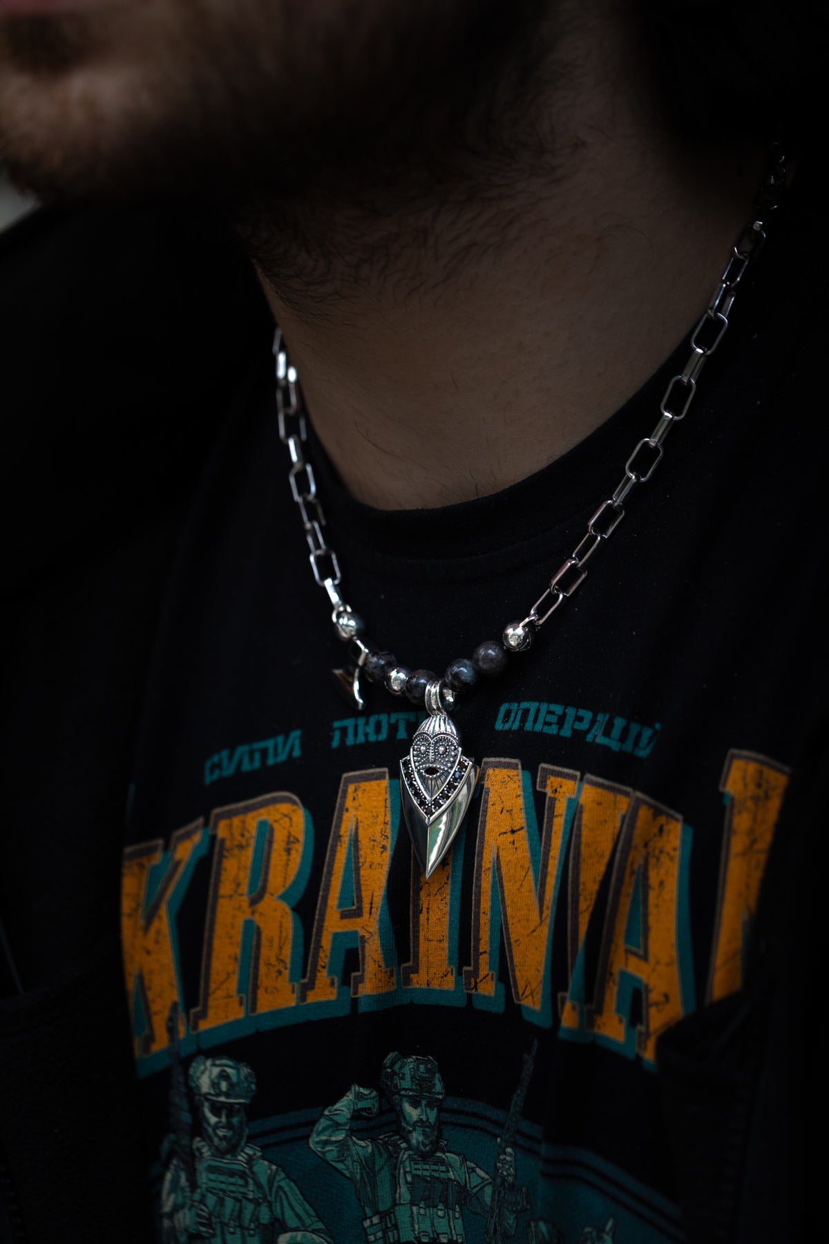 vkngjewelry Pendant Handcrafted Aska Face Silver Pendant with Thor’s Hammer & Gungnir