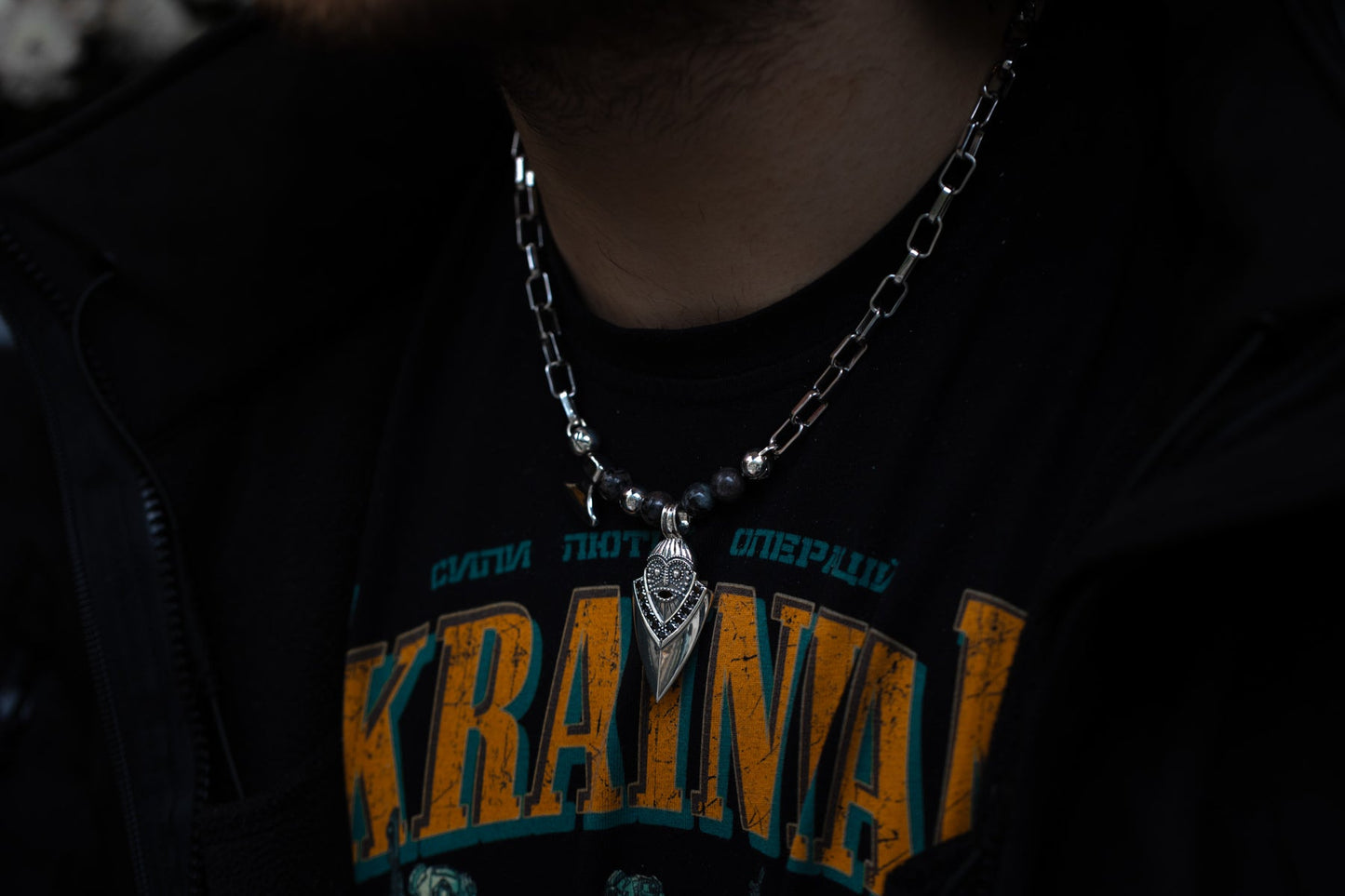 vkngjewelry Pendant Handcrafted Aska Face Silver Pendant with Thor’s Hammer & Gungnir