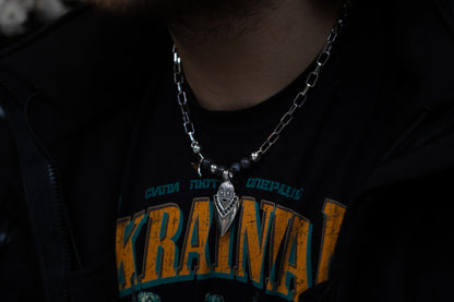 vkngjewelry Pendant Handcrafted Aska Face Silver Pendant with Thor’s Hammer & Gungnir