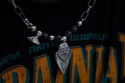 vkngjewelry Pendant Handcrafted Aska Face Silver Pendant with Thor’s Hammer & Gungnir