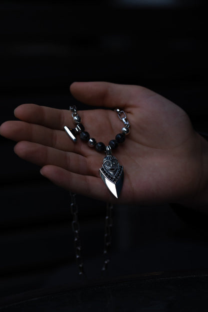 vkngjewelry Pendant Handcrafted Aska Face Silver Pendant with Thor’s Hammer & Gungnir