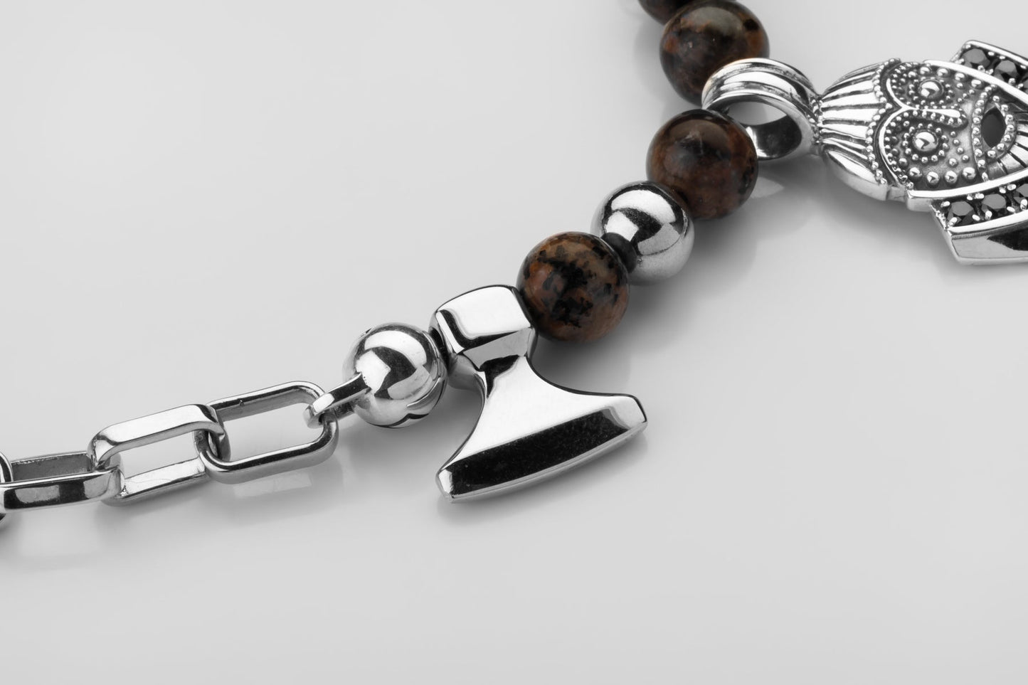 vkngjewelry Pendant Handcrafted Aska Face Silver Pendant with Thor’s Hammer & Gungnir