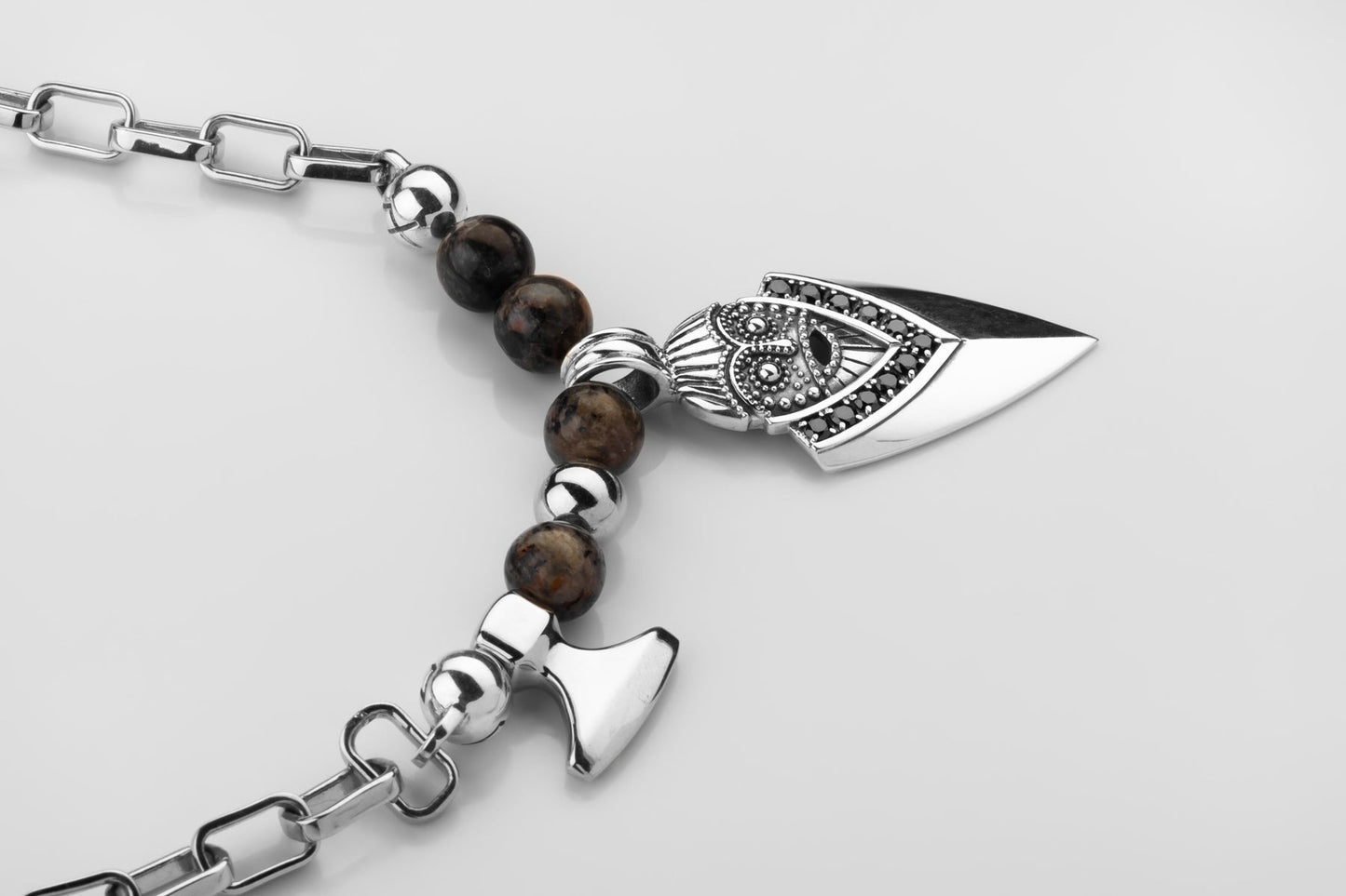 vkngjewelry Pendant Handcrafted Aska Face Silver Pendant with Thor’s Hammer & Gungnir