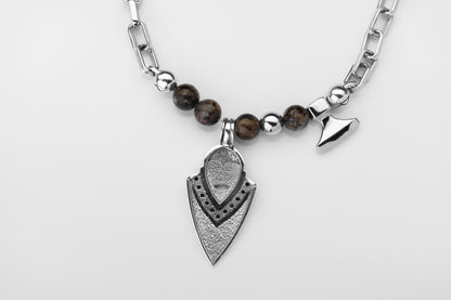 vkngjewelry Pendant Handcrafted Aska Face Silver Pendant with Thor’s Hammer & Gungnir