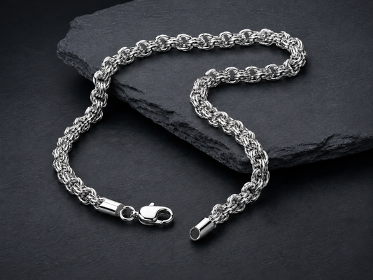 vkngjewelry Chain Sterling Silver Bismarck Link Chain for Men, High-Polished Necklace
