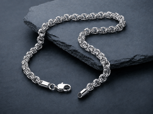 vkngjewelry Chain Sterling Silver Bismarck Link Chain for Men, High-Polished Necklace