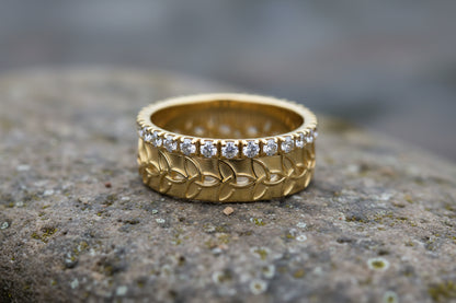 vkngjewelry Ring Braided Gold Wedding Ring with Diamonds, Handcrafted Norse Jewelry