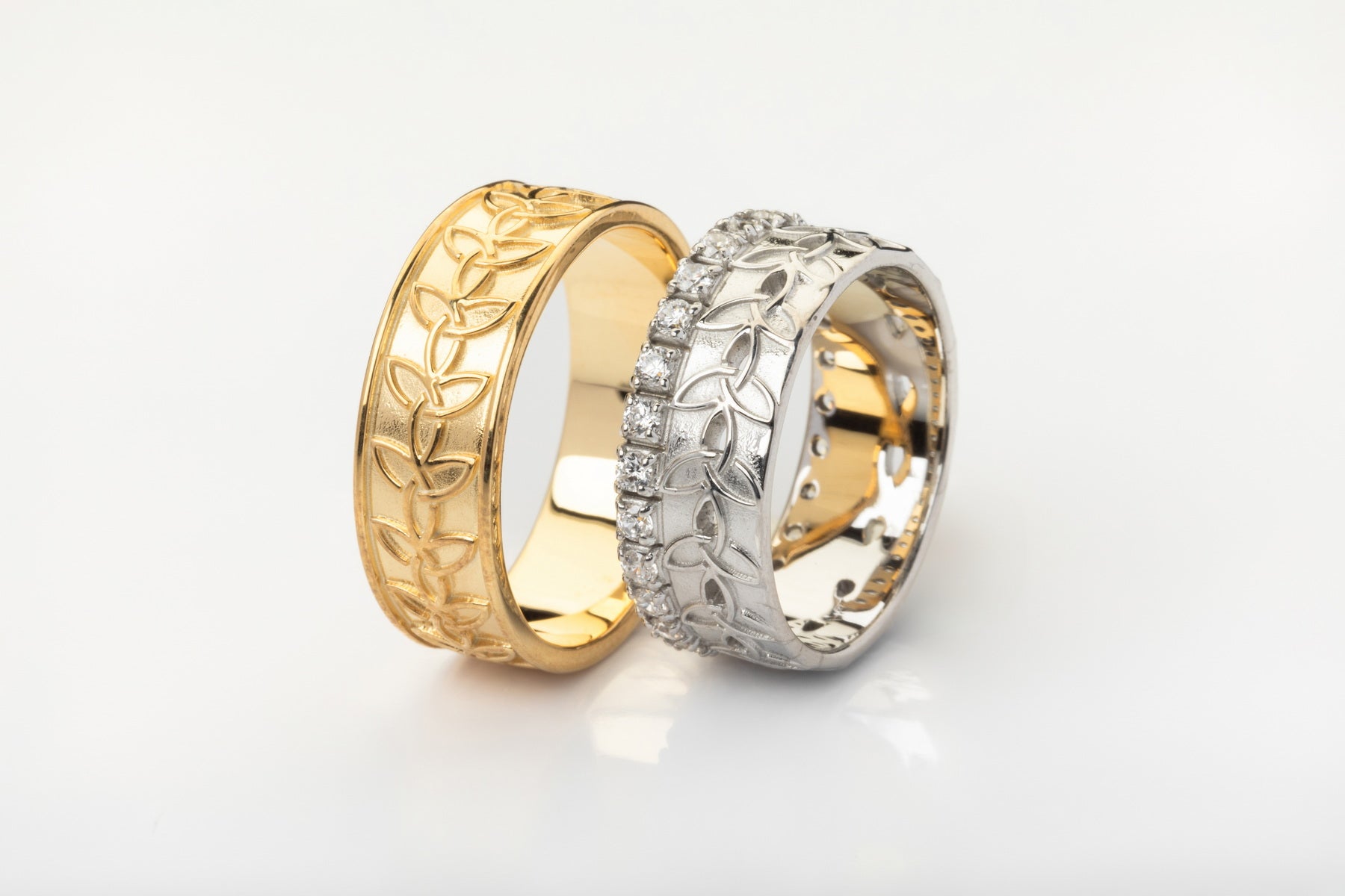 vkngjewelry Ring Braided Gold Wedding Ring with Diamonds, Handcrafted Norse Jewelry