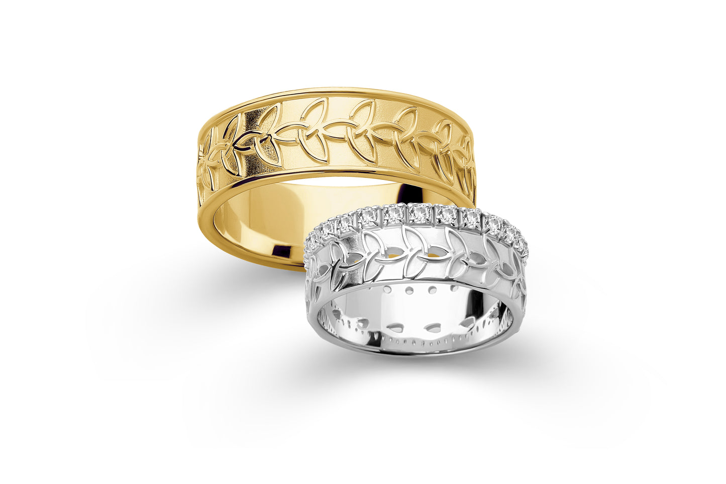 vkngjewelry Ring Braided Gold Wedding Ring with Diamonds, Handcrafted Norse Jewelry
