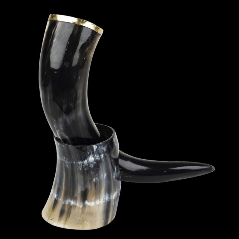 vkngjewelry home Handmade Brass Rimmed - Polished Drinking Horn (with stand)