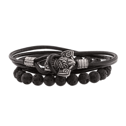 vkngjewelry Bracelet Thor's Hammer Leather Lavastone Bracelet