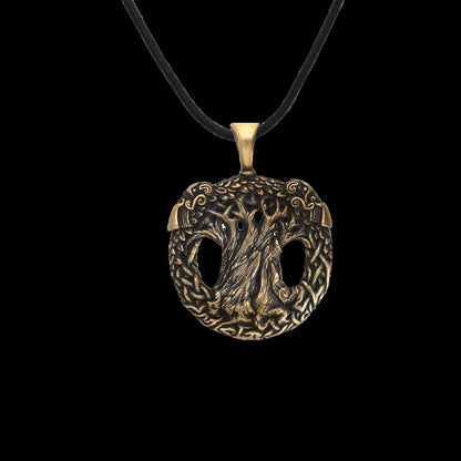 vkngjewelry Pendant Handcrafted Bronze Ravens Yggdrasil Necklace [Large]