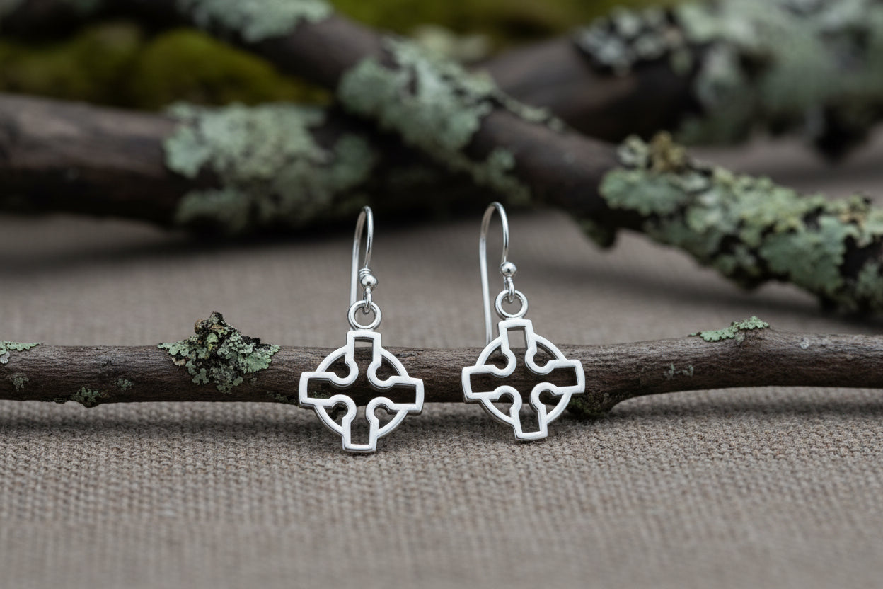 vkngjewelry Earrings Celtic Cross Earrings, Silver Norse Jewelry