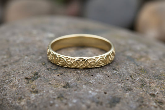vkngjewelry Ring Celtic Knot Gold Band, Handcrafted Norse Wedding Jewelry