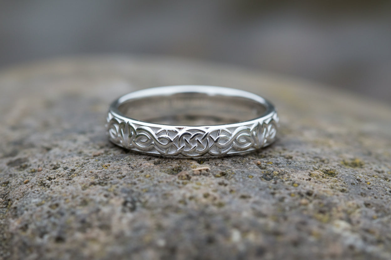 vkngjewelry Ring Celtic Knot Gold Band, Handcrafted Norse Wedding Jewelry