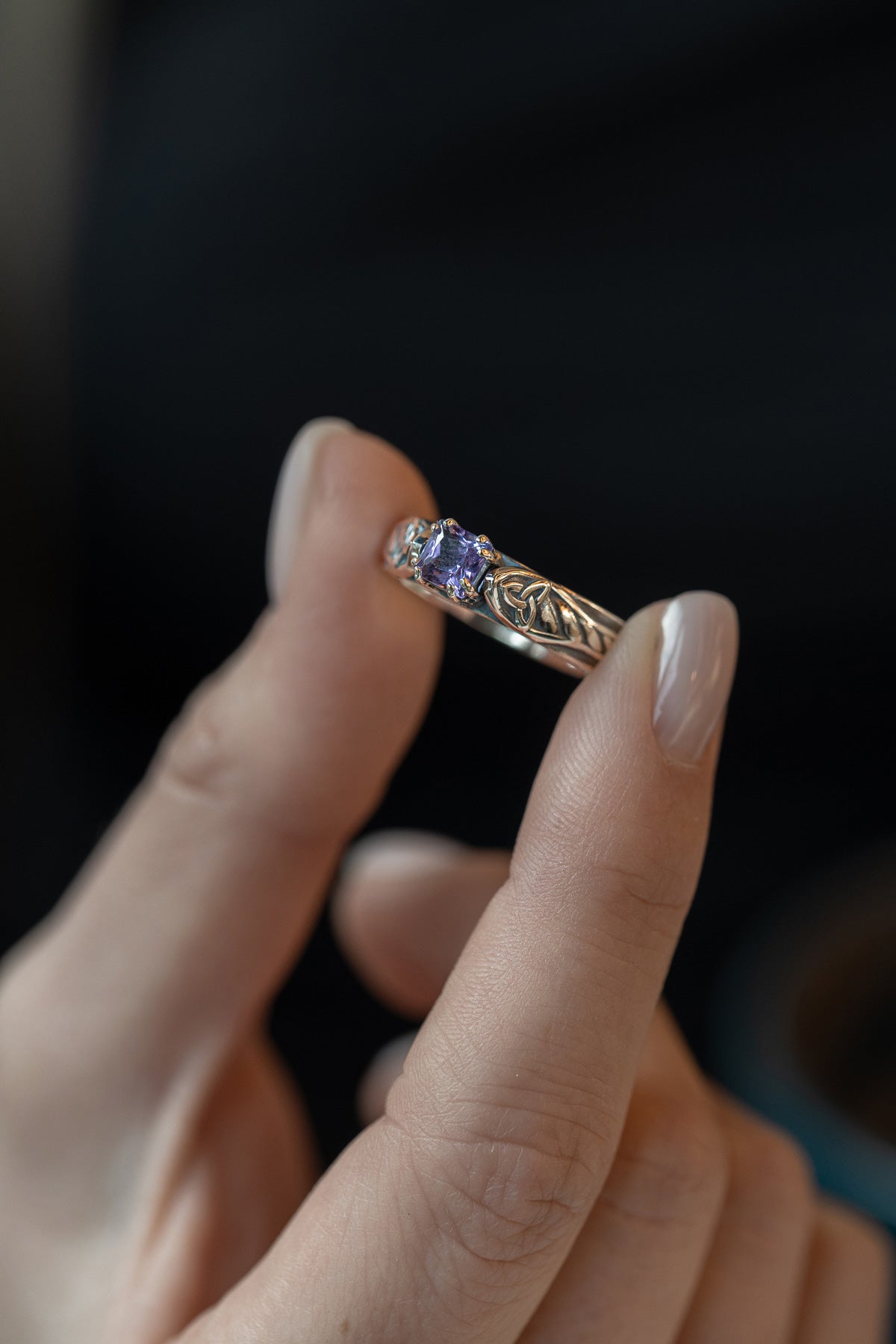 vkngjewelry Rings Celtic Knot Wedding Ring with Amethyst