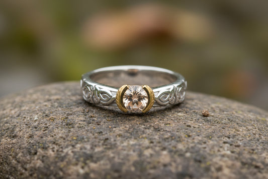 vkngjewelry Ring Celtic Knot Wedding Ring with Misty Rose Topaz, Gold Norse Jewelry