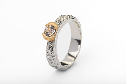 vkngjewelry Ring Celtic Knot Wedding Ring with Misty Rose Topaz, Gold Norse Jewelry