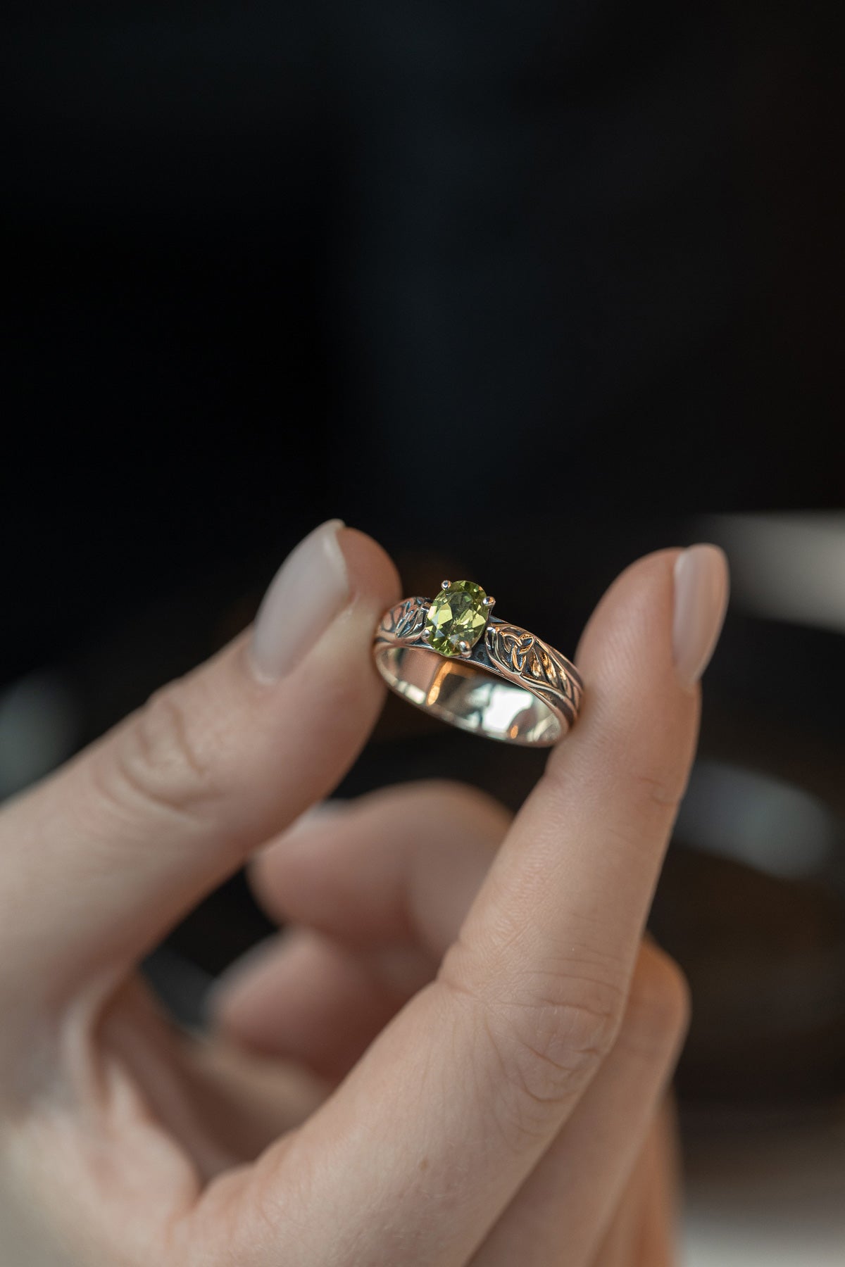 vkngjewelry Rings Celtic Knot Wedding Ring with Peridot