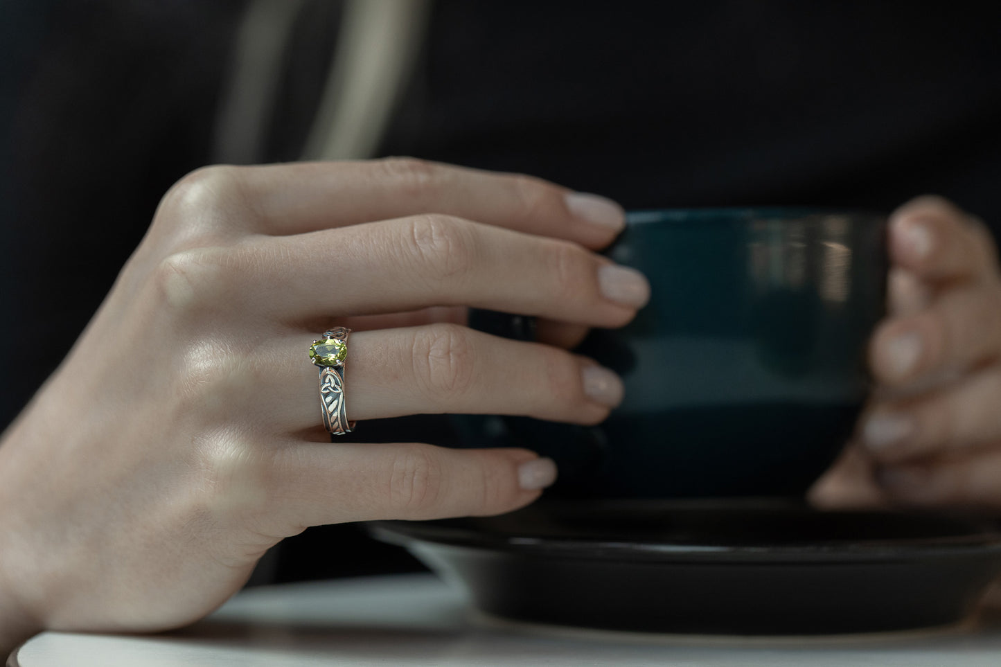 vkngjewelry Rings Celtic Knot Wedding Ring with Peridot