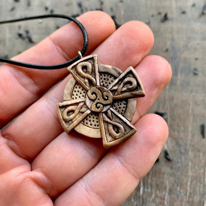 vkngjewelry Pendant Unique Walnut Wood Celtic Knots Cross Triskelion Pendant Style 2