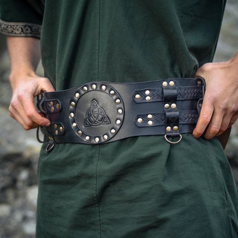 vkngjewelry Belt Buckles Celtic Leather Battle Belt "Bedran" Wide Belt