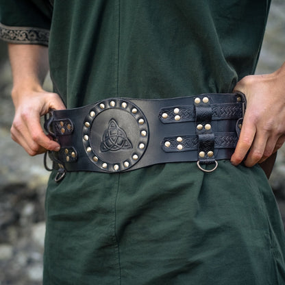 vkngjewelry Belt Buckles Celtic Leather Battle Belt "Bedran" Wide Belt