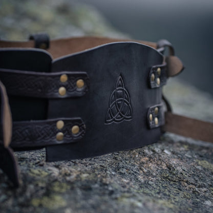 vkngjewelry Belt Buckles Celtic Leather Battle Belt "Bedran" Wide Belt
