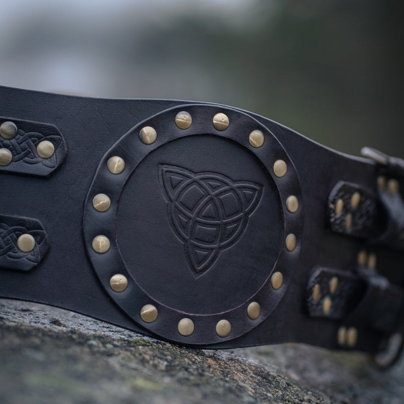 vkngjewelry Belt Buckles Celtic Leather Battle Belt "Bedran" Wide Belt