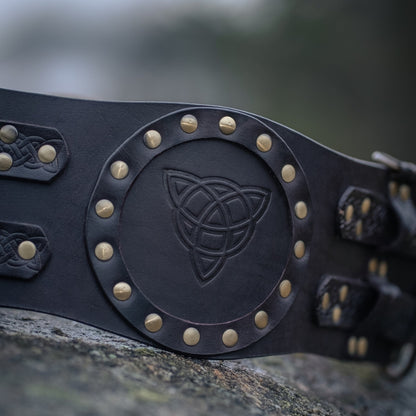 vkngjewelry Belt Buckles Celtic Leather Battle Belt "Bedran" Wide Belt