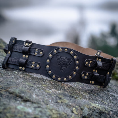 vkngjewelry Belt Buckles Celtic Leather Battle Belt "Bedran" Wide Belt