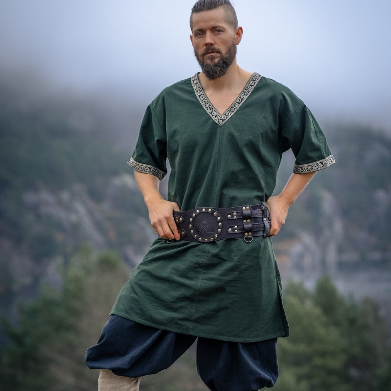 vkngjewelry Belt Buckles Celtic Leather Battle Belt "Bedran" Wide Belt