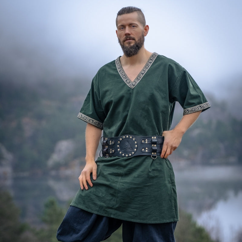 vkngjewelry Belt Buckles Celtic Leather Battle Belt "Bedran" Wide Belt