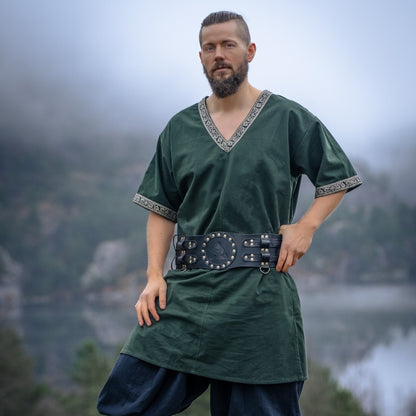 vkngjewelry Belt Buckles Celtic Leather Battle Belt "Bedran" Wide Belt