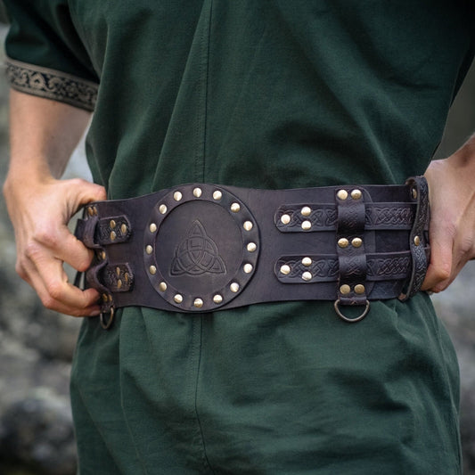 vkngjewelry Belt Buckles Celtic Leather Battle Belt "Bedran" Wide Belt