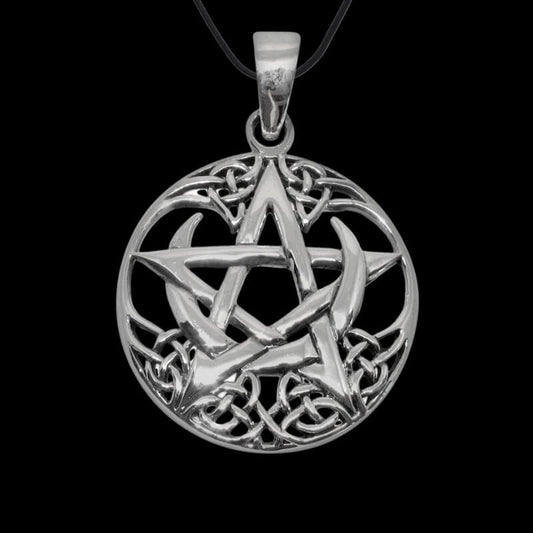 vkngjewelry Pendant Celtic Pagan Pentagram Crescent Moon Round Charm Charm Pendant 925 Sterling Silver