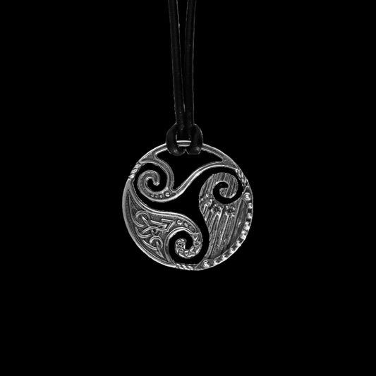 vkngjewelry Pendant Handcrafted  Circle Shield Triskelion and CZ Ornement Silver Sterling Pendant