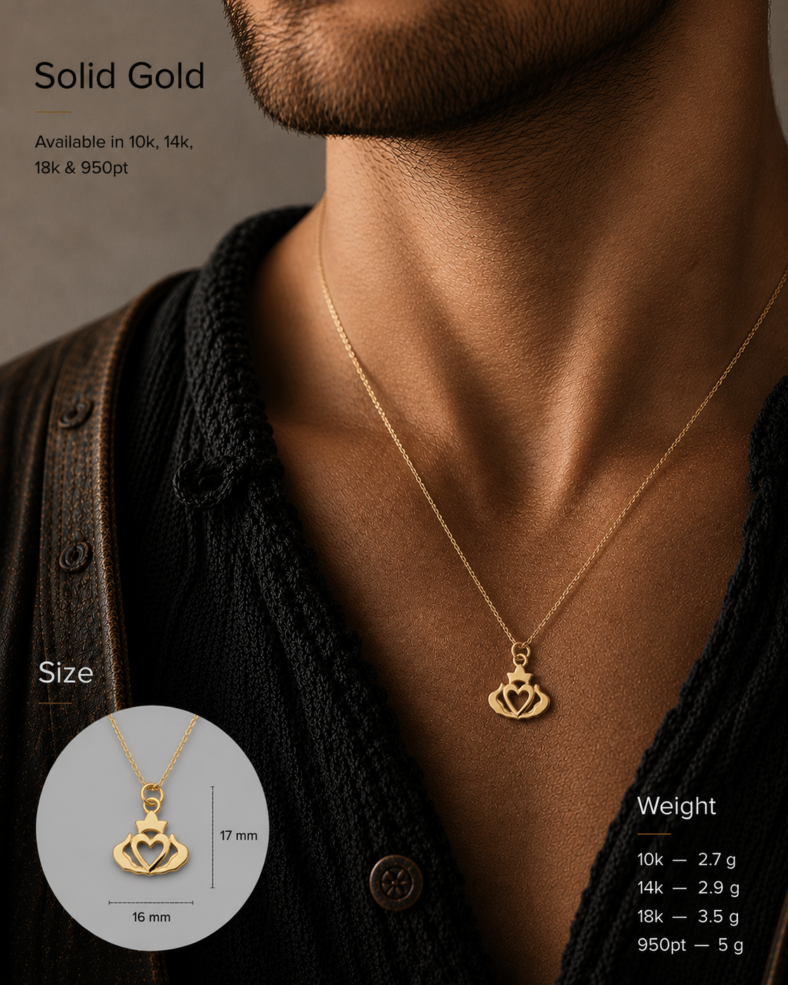 vkngjewelry Pendant Claddagh Celtic Pendant - Symbol of Love, Loyalty & Friendship V2